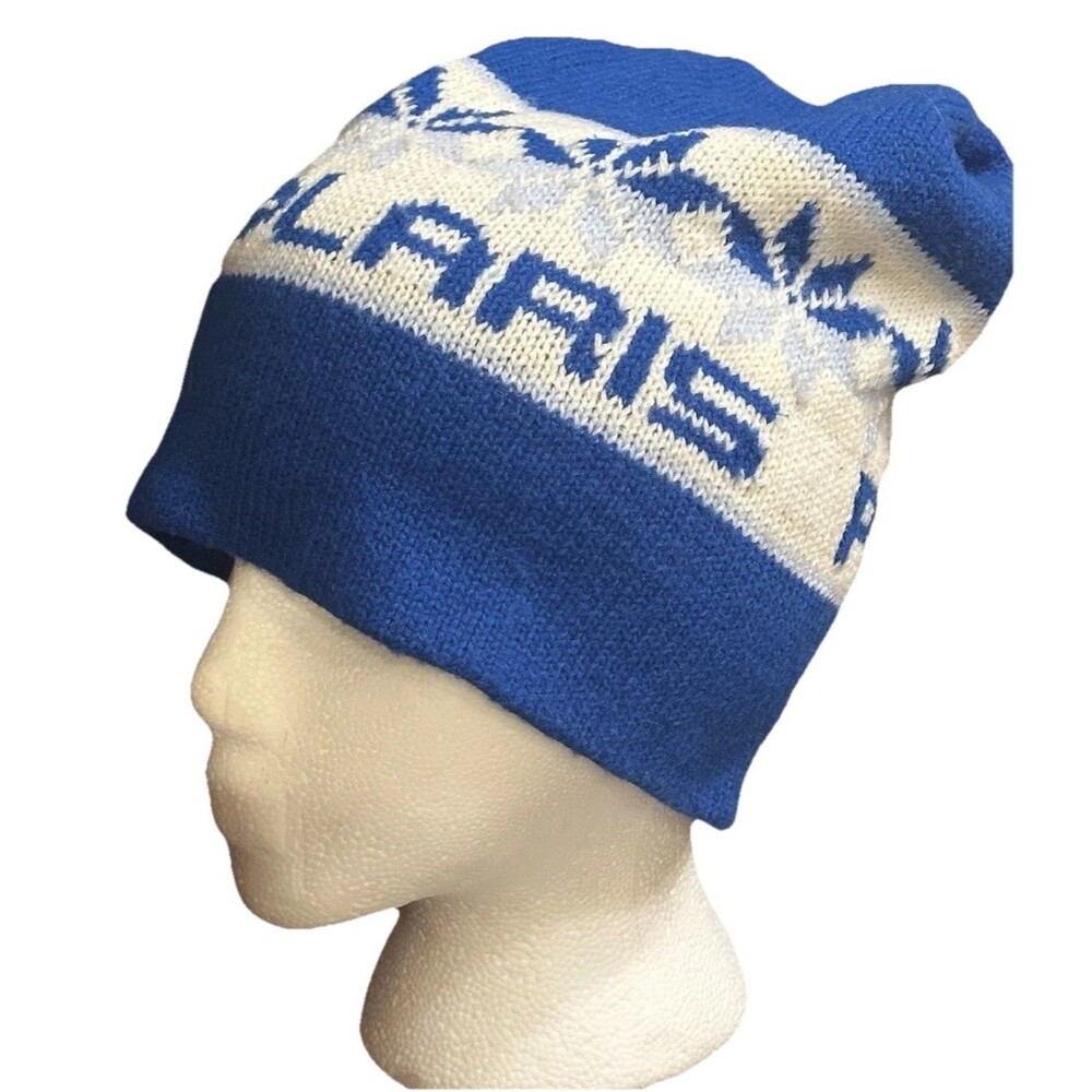Vintage Polaris Beanie Knit Cap Blue White Snowflakes Winter Hat 80s